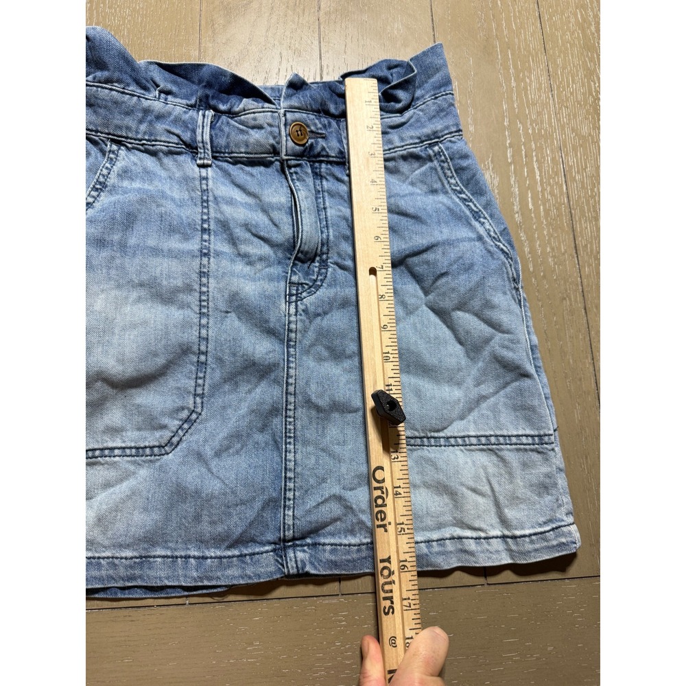 Free People Skirt Womens 2 Blue Denim Paperbag Waist Light Wash Mini - Picture 6 of 10
